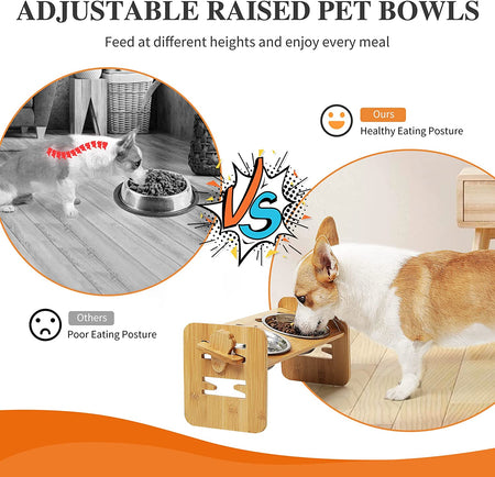 Adjustable Pet Bowl Stand - Elevated Dog and Cat Bowls