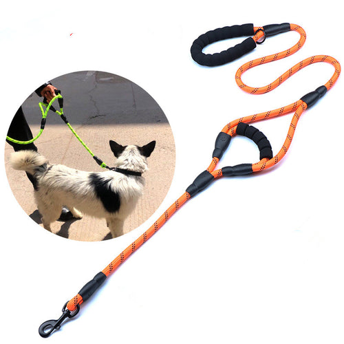 Reflective Nylon Dog Leash - Dual Handle