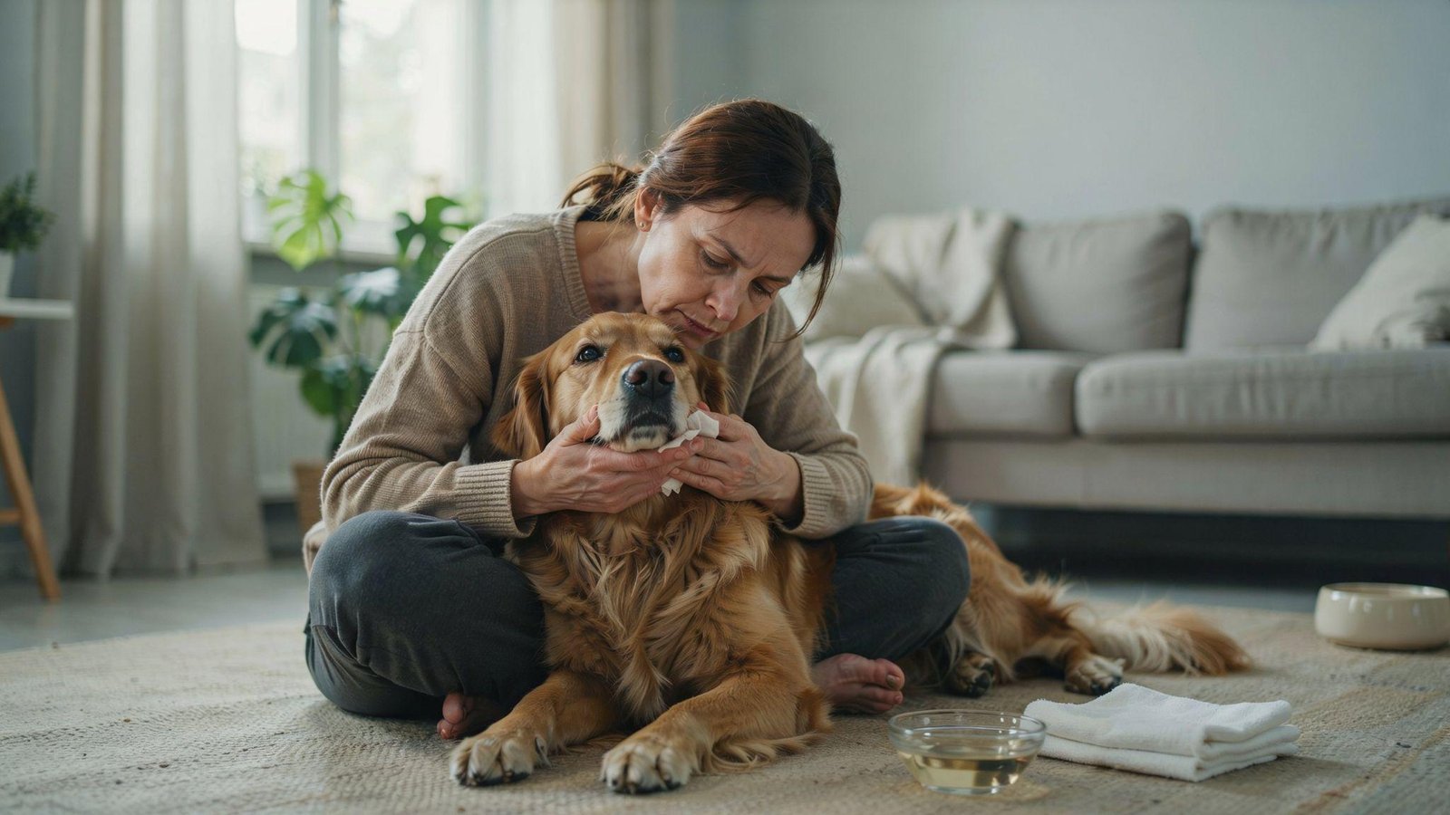 Veterinarian carefully examining dog eye redness symptoms details consultation clinic close inspection scene focus health