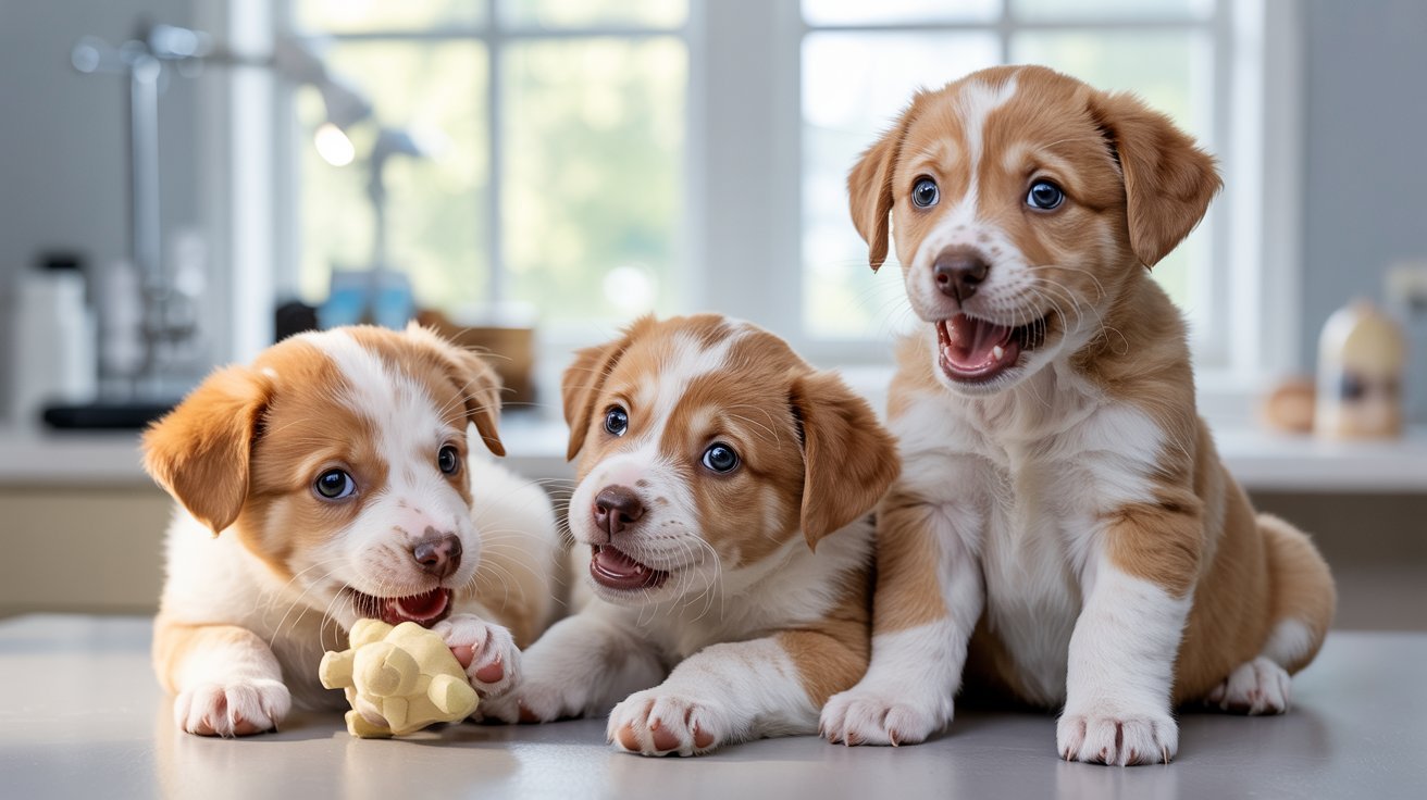 adorable puppies showing teething stages veterinary timeline concept clean educational pet health illustration featured image