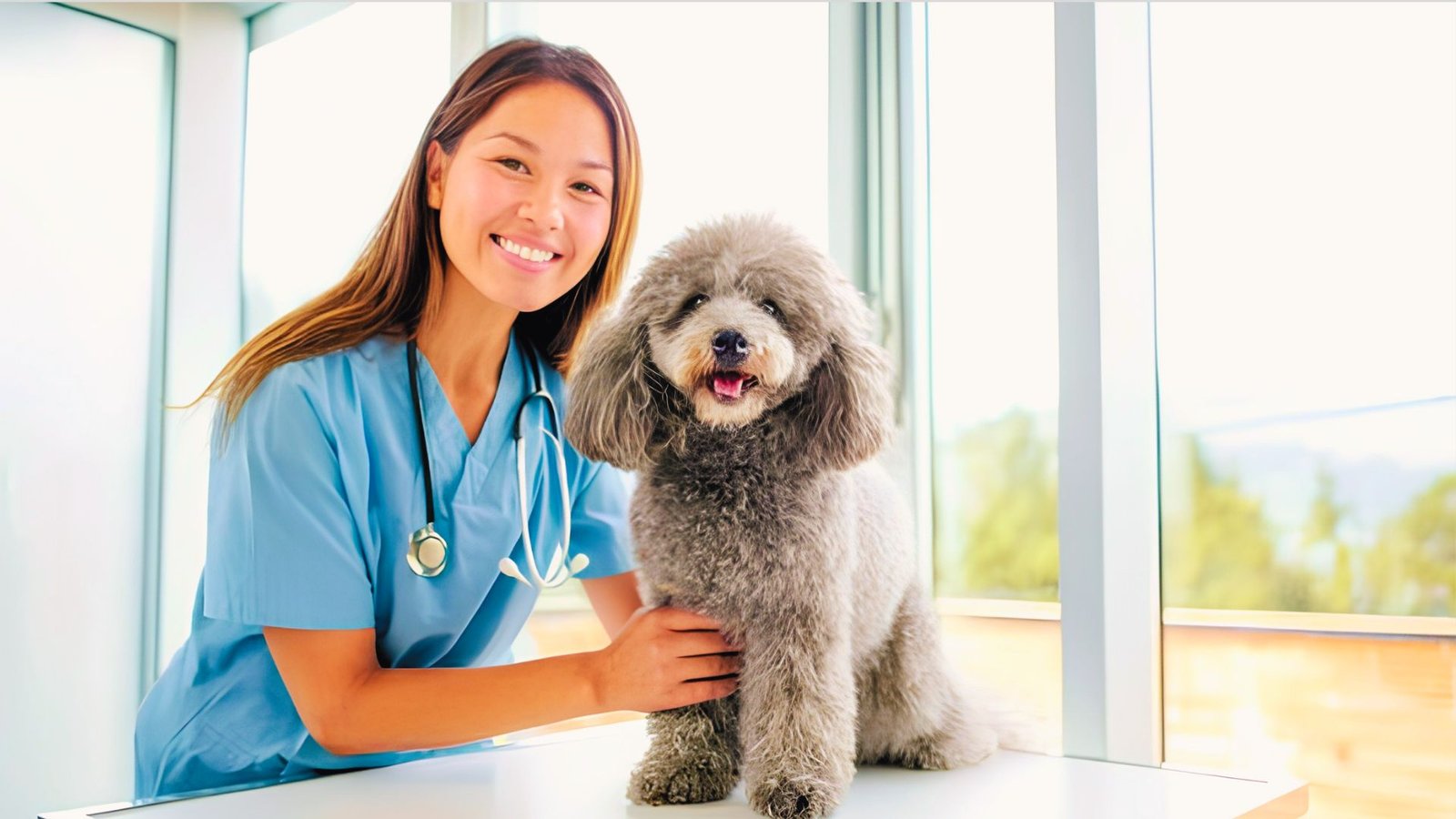 Healthy dog receiving preventive veterinary care.
