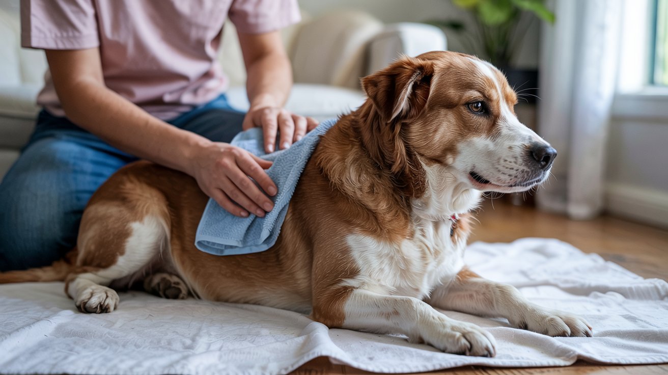 "Dog receiving a cold compress for quick itchy skin relief"