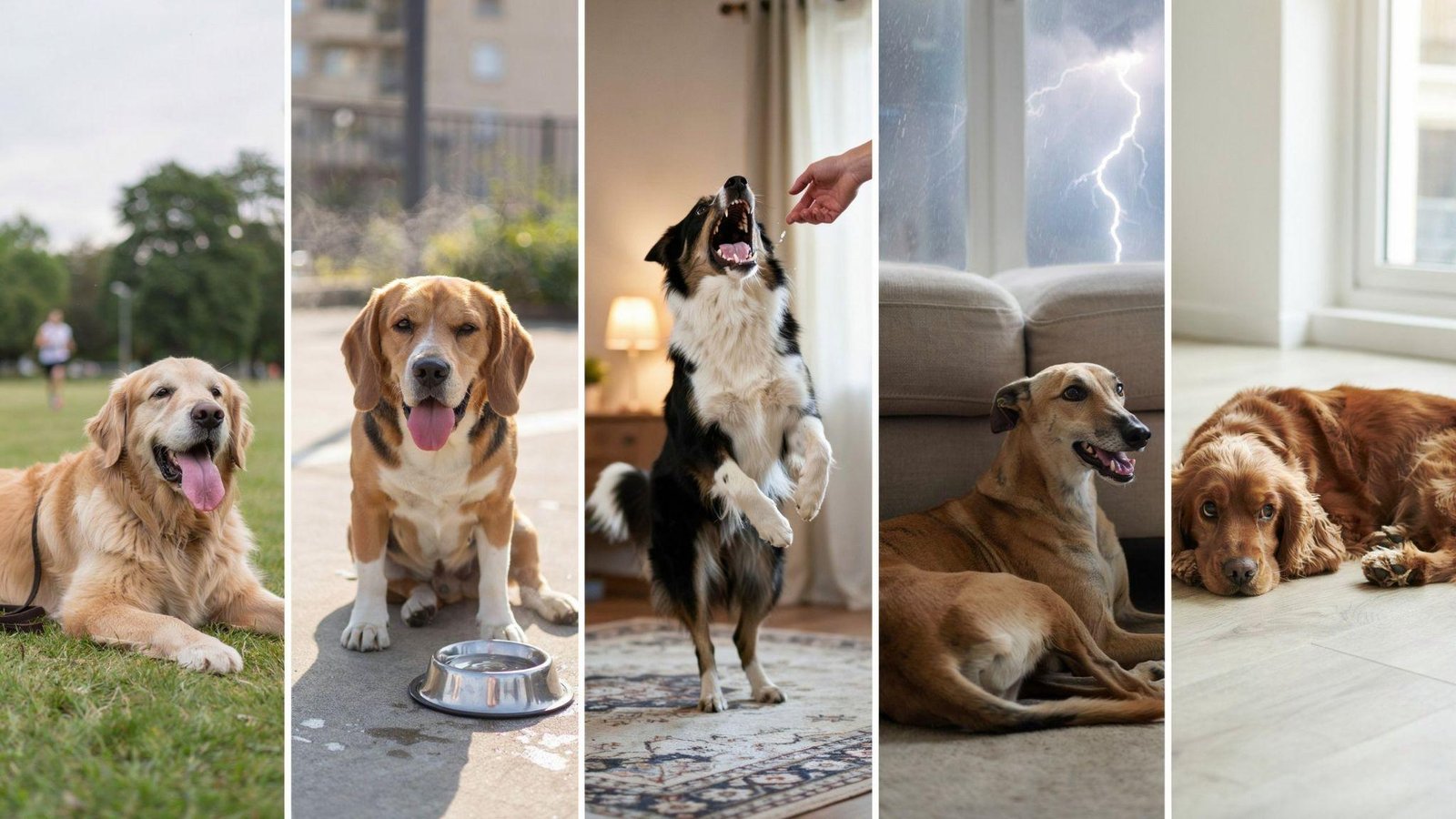 Dog panting from exercise, heat, excitement, anxiety, and discomfort in everyday situations.